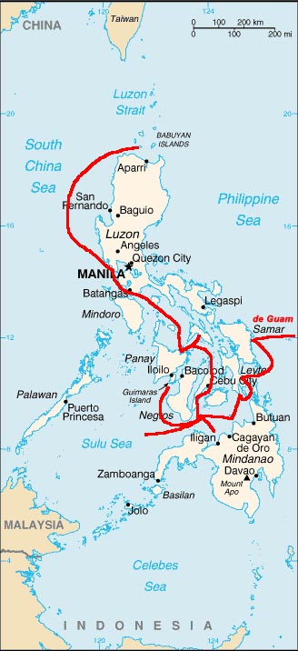 Itinerario de Legazpi en Filipinas