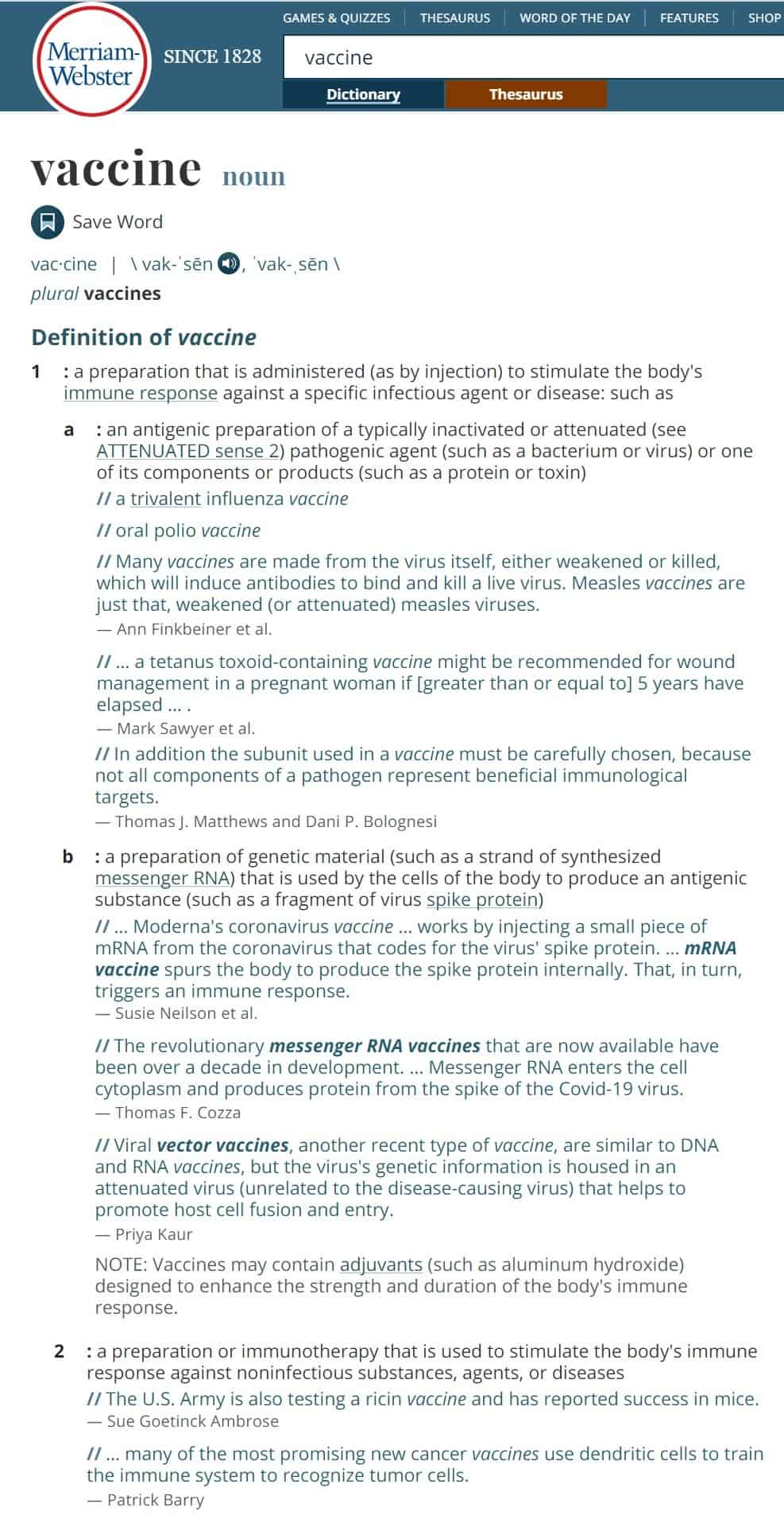 Merrian Webster - Vaccine definition - 3