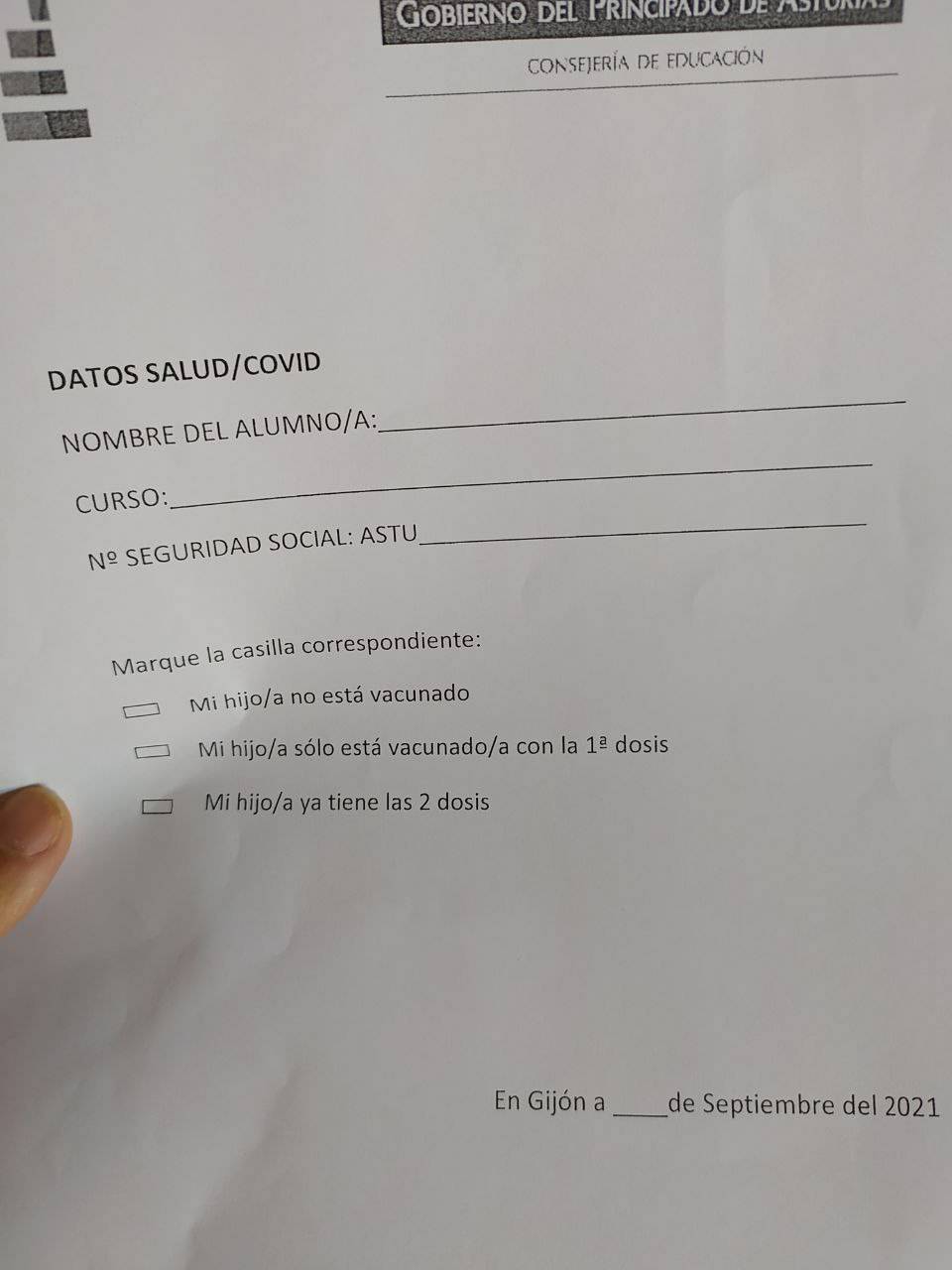 España Asturias Cuestionario alumnos vacunas